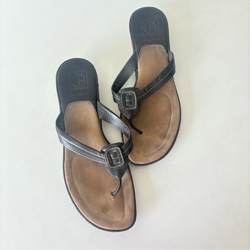 Cole Haan Women’s Black Gray Leather Thong Sandals Size 9 B